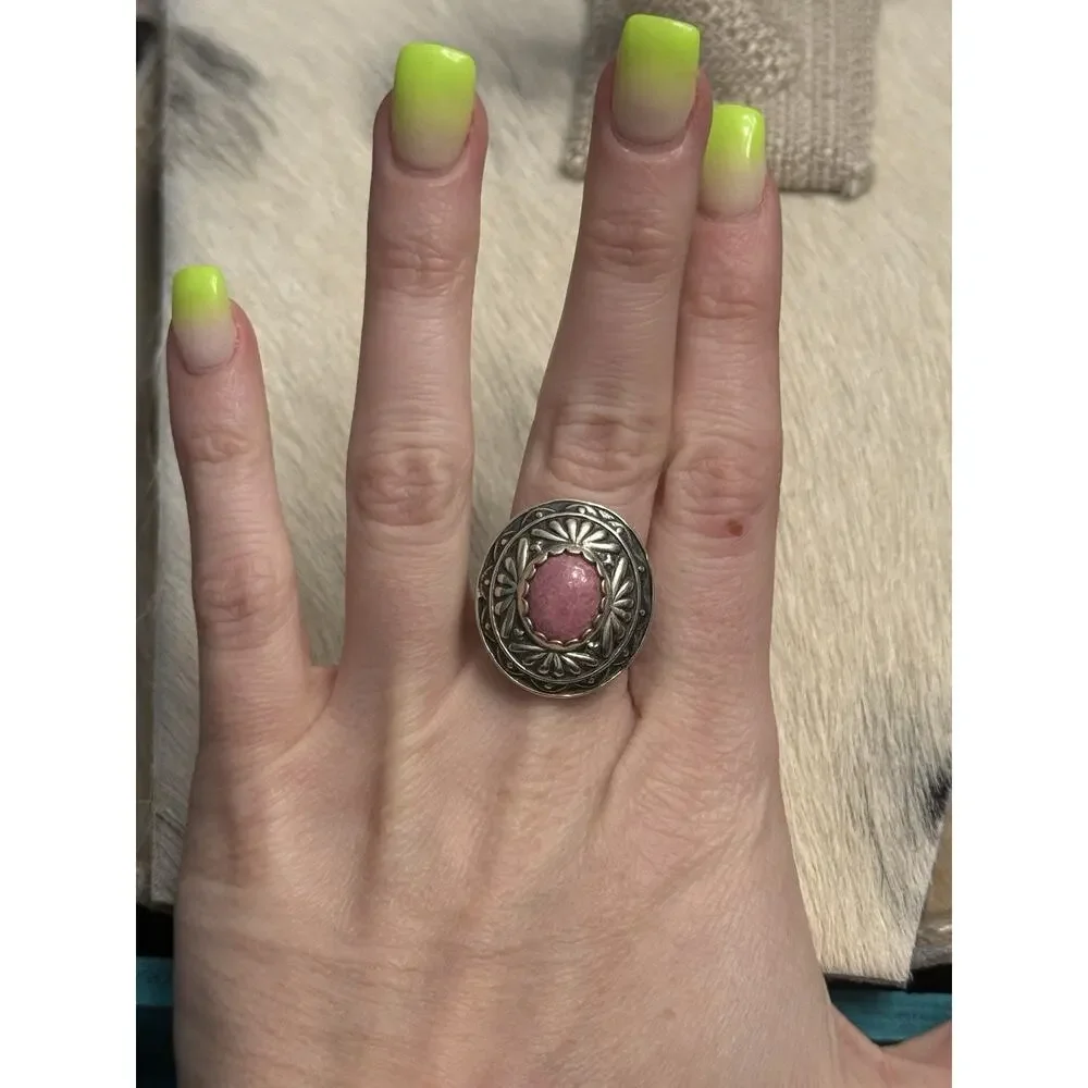 Carolyn Pollack Relios Sterling Silver Pink Rhodochrosite Concho Dome Ring 7